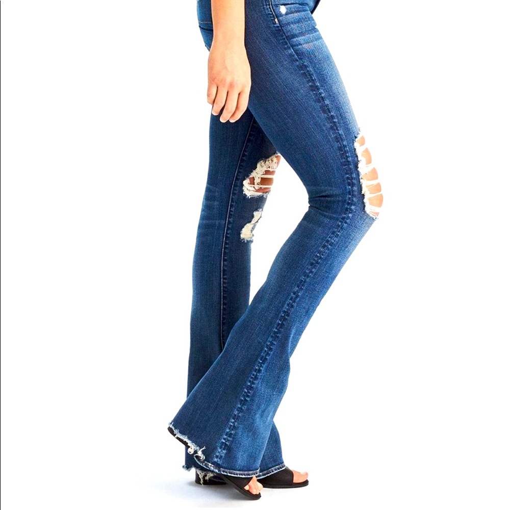 AE 👖 Hi-Rise Slim Flare Jeans Medium Wash Destroy
